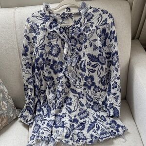 Anthropologie Floral Blue and White swim cover up
